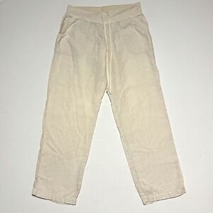 Hard Tail Forever Linen Pants Women L Cream Beige Drawstring GUSSET AREA THIN